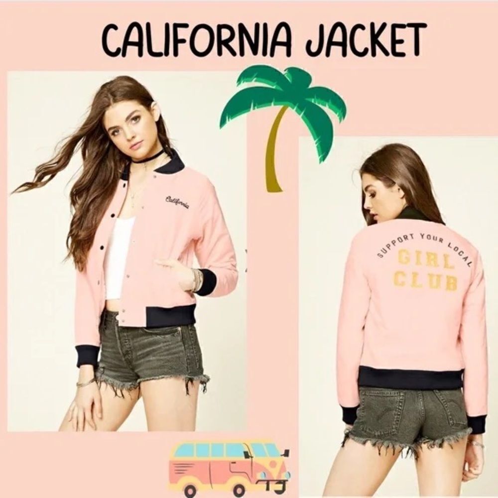 Forever 21  50's Inspired CALIFORNIA Baseball Jacket lightweight pale pink sz S